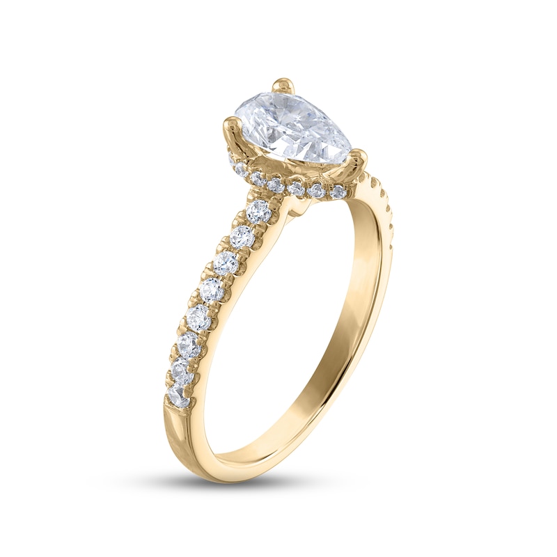Diamond Engagement Ring 1-1/3 ct tw Pear & Round-cut 14K Yellow Gold