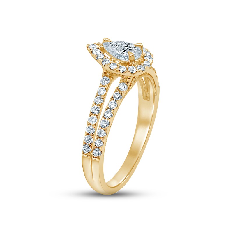 Diamond Engagement Ring 5/8 ct tw Pear & Round-cut 14K Yellow Gold