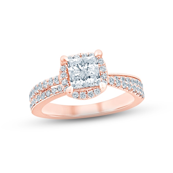 Now + Forever Multi-Diamond Engagement Ring 1 ct tw Princess & Round-cut 14K Rose Gold