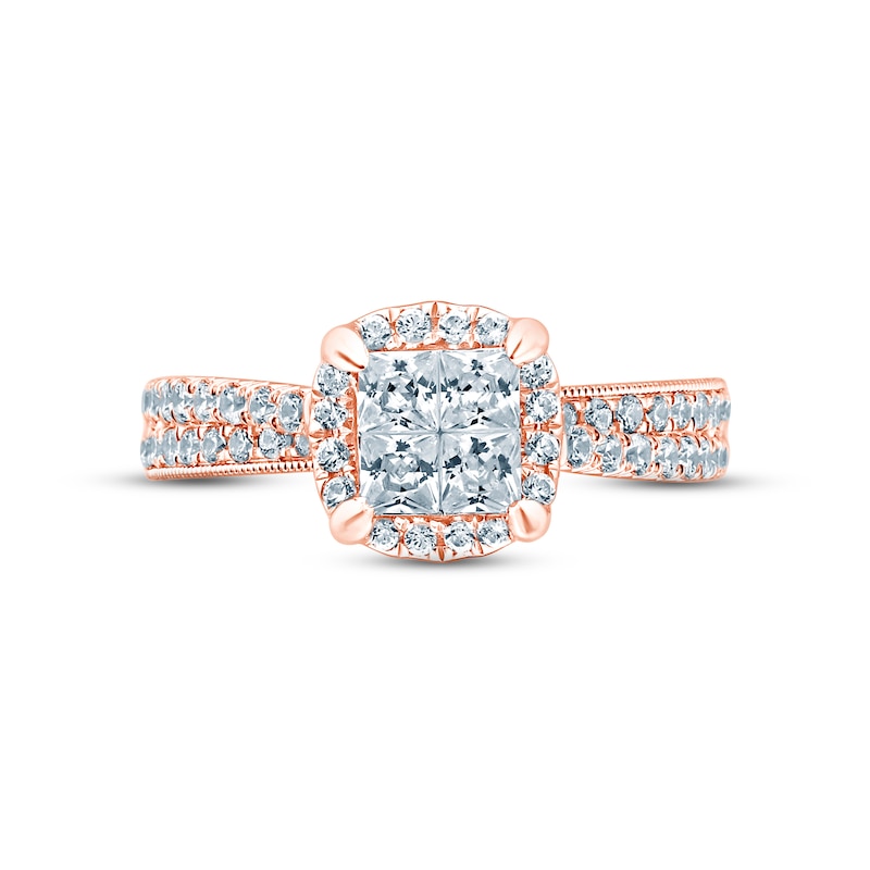 Main Image 3 of Now + Forever Multi-Diamond Engagement Ring 1 ct tw Princess & Round-cut 14K Rose Gold