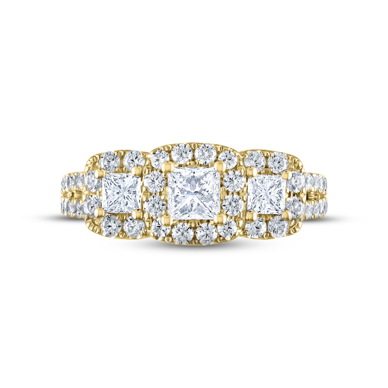 Main Image 3 of THE LEO Diamond Three-Stone Engagement Ring 1-1/3 ct tw Princess & Round-cut 14K Yellow Gold