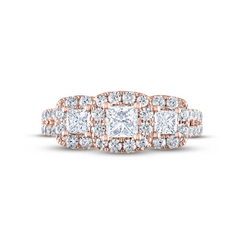Main Image 3 of THE LEO Diamond Three-Stone Engagement Ring 1-1/3 ct tw Princess & Round-cut 14K Rose Gold