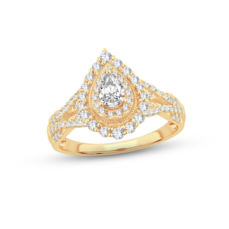 Diamond Engagement Ring 3/4 ct tw Pear & Round-cut 14K Yellow Gold