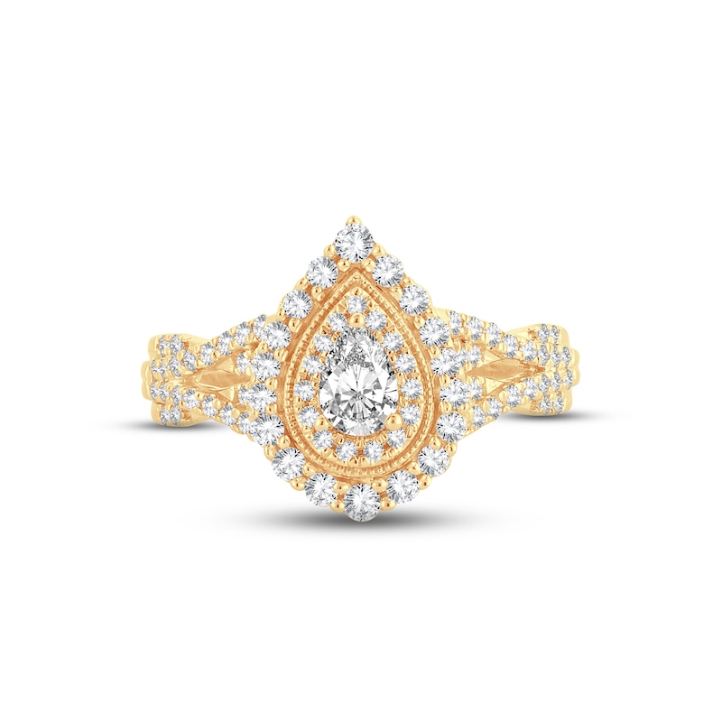 Diamond Engagement Ring 3/4 ct tw Pear & Round-cut 14K Yellow Gold