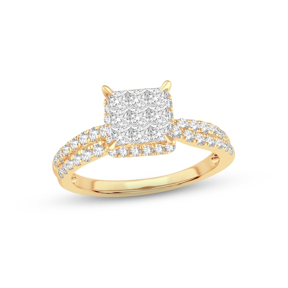 Now + Forever Multi-Diamond Engagement Ring 1 ct tw Princess & Round-cut 14K Yellow Gold
