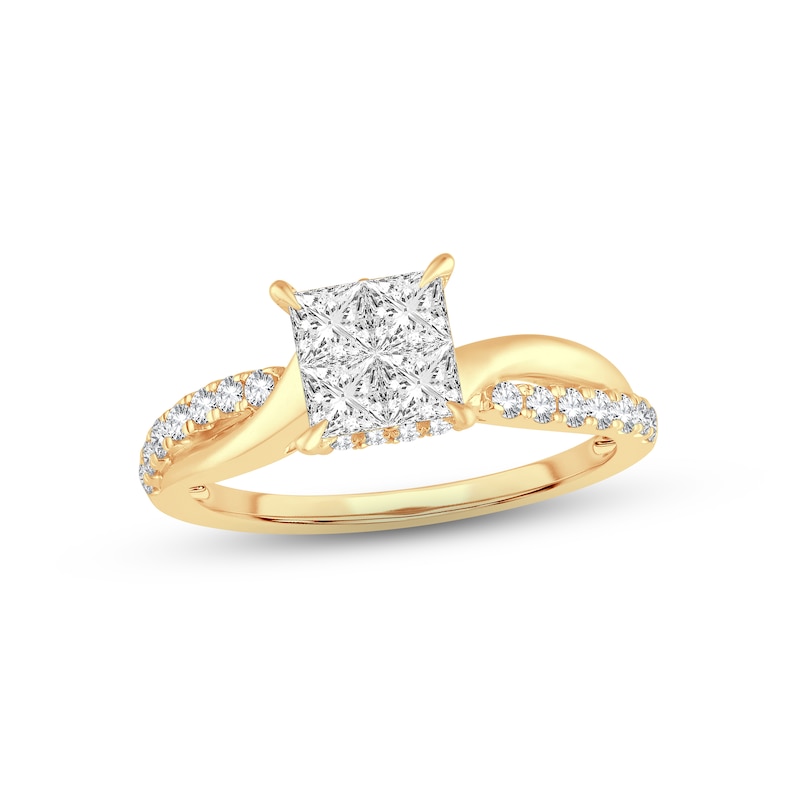 Main Image 1 of Now + Forever Multi-Diamond Engagement Ring 1 ct tw Princess & Round-cut 14K Yellow Gold