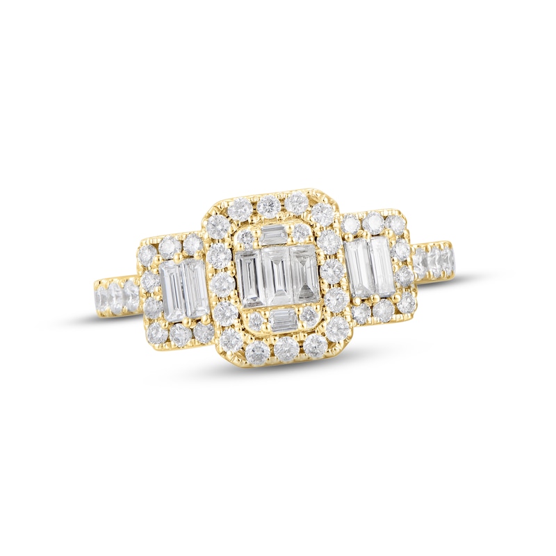 Main Image 1 of Memories Moments Magic Multi-Diamond Engagement Ring 1 ct tw Baguette & Round-cut 14K Yellow Gold