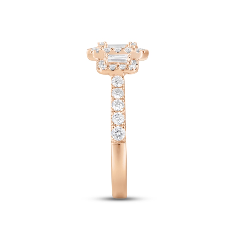 Multi-Diamond Engagement Ring 1 ct tw Baguette & Round-cut 14K Rose Gold