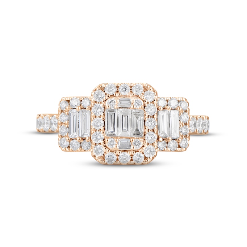 Main Image 4 of Memories Moments Magic Multi-Diamond Engagement Ring 1 ct tw Baguette & Round-cut 14K Rose Gold