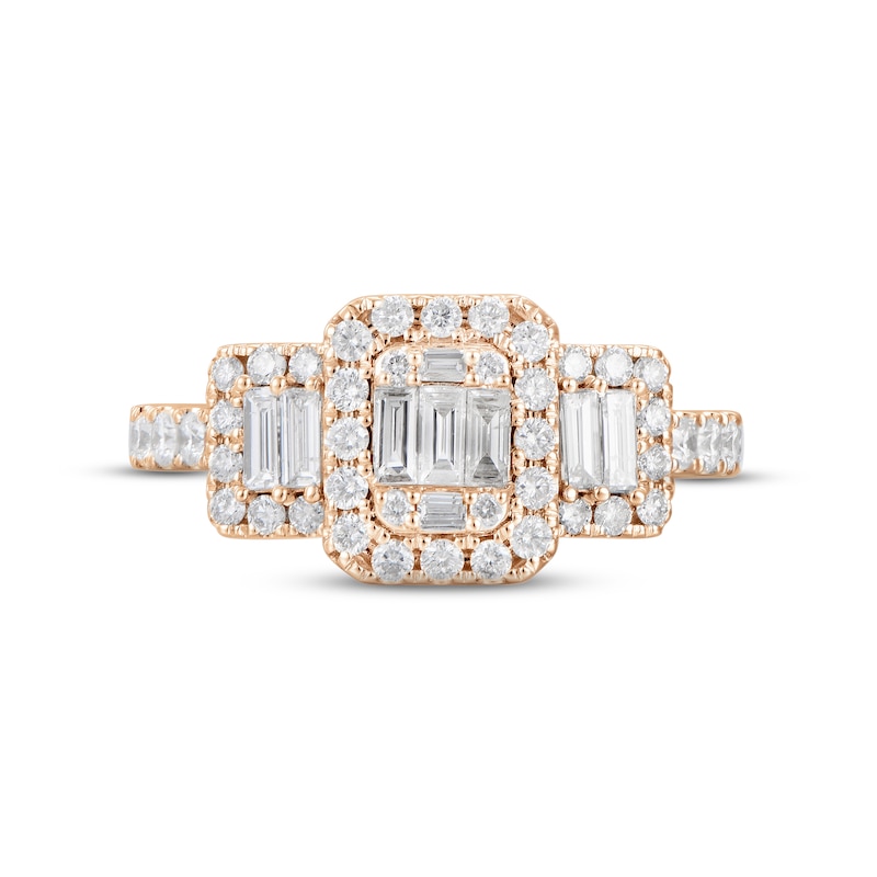 Memories Moments Magic Multi-Diamond Engagement Ring 1 ct tw Baguette & Round-cut 14K Rose Gold