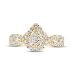 Now + Forever Multi-Diamond Engagement Ring 5/8 ct tw Round & Baguette-cut 14K Yellow Gold