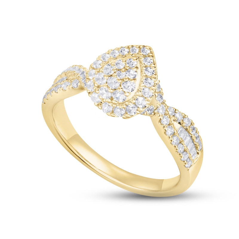 Main Image 4 of Now + Forever Multi-Diamond Engagement Ring 5/8 ct tw Round & Baguette-cut 14K Yellow Gold