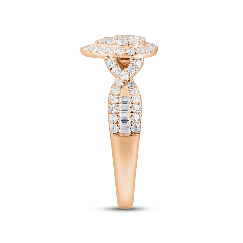 Multi-Diamond Engagement Ring 5/8 ct tw Round & Baguette-cut 14K Rose Gold
