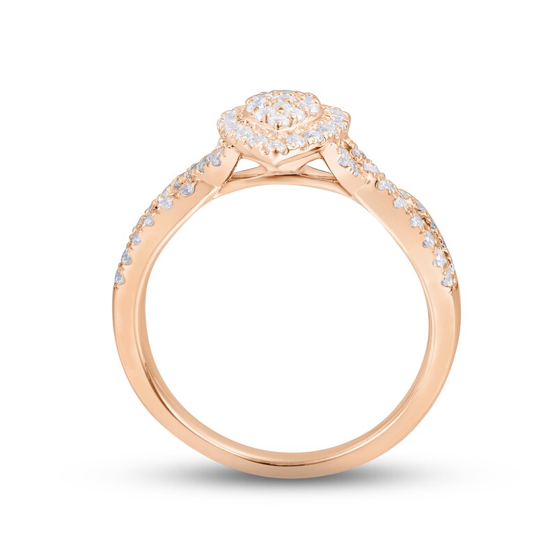 Multi-Diamond Engagement Ring 5/8 ct tw Round & Baguette-cut 14K Rose Gold