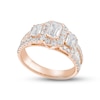 Thumbnail Image 1 of Diamond Three-Stone Engagement Ring 1-3/4 ct tw Emerald, Round & Baguette-cut 14K Rose Gold