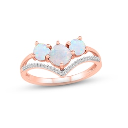 Lab-Created Opal Ring 1/15 ct tw Diamonds 10K Rose Gold