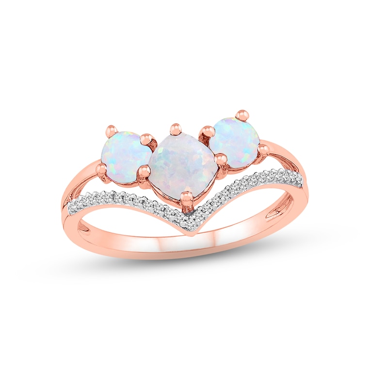 Lab-Created Opal Ring 1/15 ct tw Diamonds 10K Rose Gold