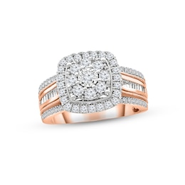 Now + Forever Multi-Diamond Engagement Ring 1 ct tw Round & Baguette-cut 10K Rose Gold
