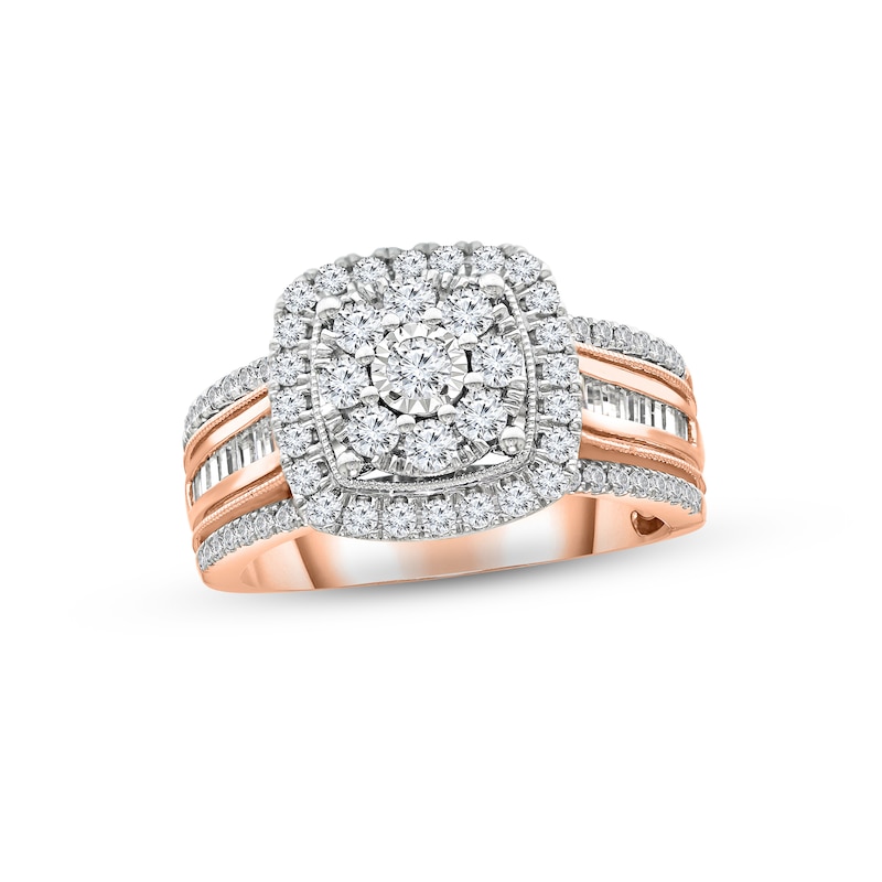 Main Image 1 of Now + Forever Multi-Diamond Engagement Ring 1 ct tw Round & Baguette-cut 10K Rose Gold