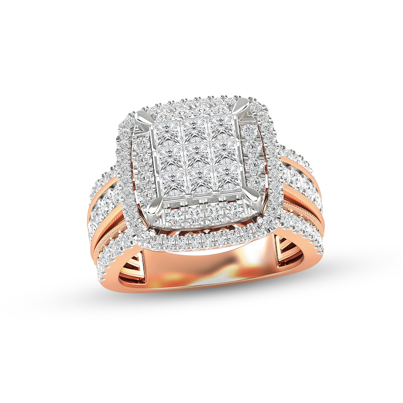 Multi-Diamond Engagement Ring 2 ct tw Princess & Round-cut 14K Rose Gold