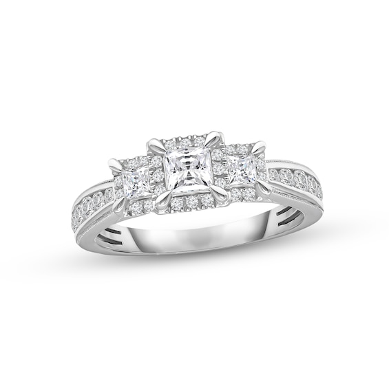 Memories Moments Magic Diamond Three-Stone Engagement Ring 1 ct tw Princess & Round-cut 14K White Gold