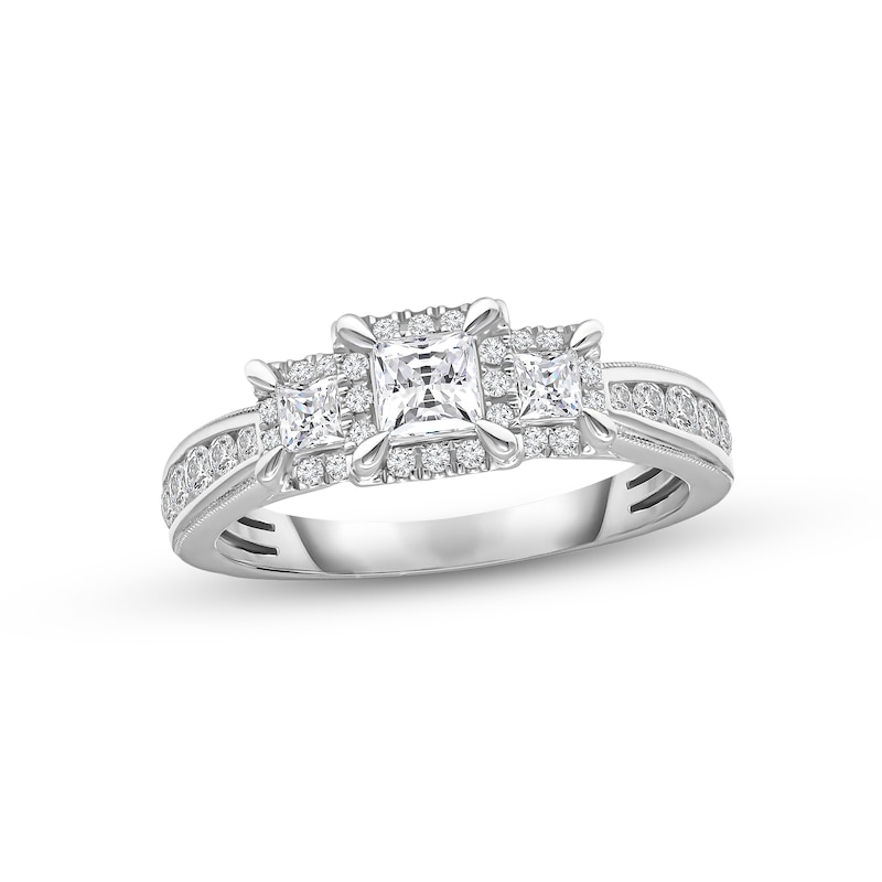 Diamond Three-Stone Engagement Ring 1 ct tw Princess & Round-cut 14K White Gold