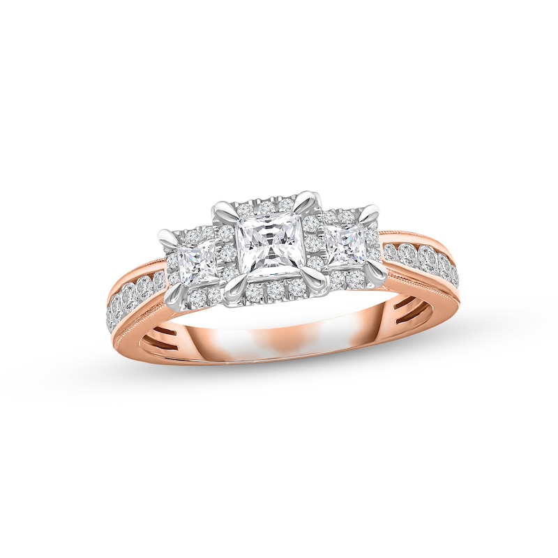 Diamond Three-Stone Engagement Ring 1 ct tw Princess & Round-cut 14K Rose Gold