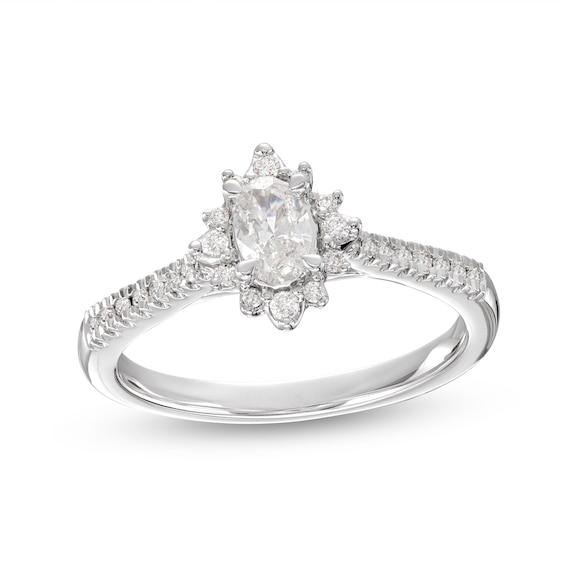 Kay Diamond Halo Engagement Ring 1/2 ct tw Oval & Round-cut 14K White Gold