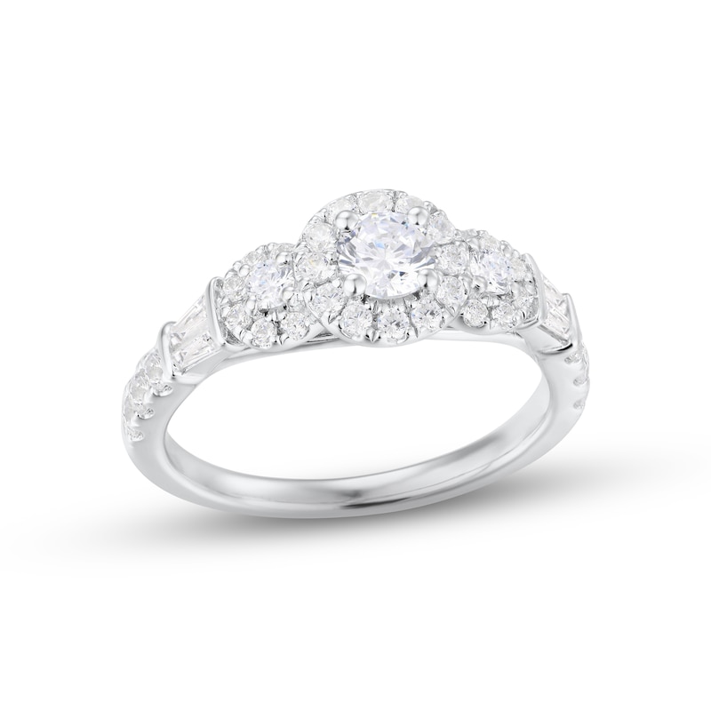 Diamond Three-Stone Engagement Ring 1 ct tw Round & Baguette-cut 14K White Gold