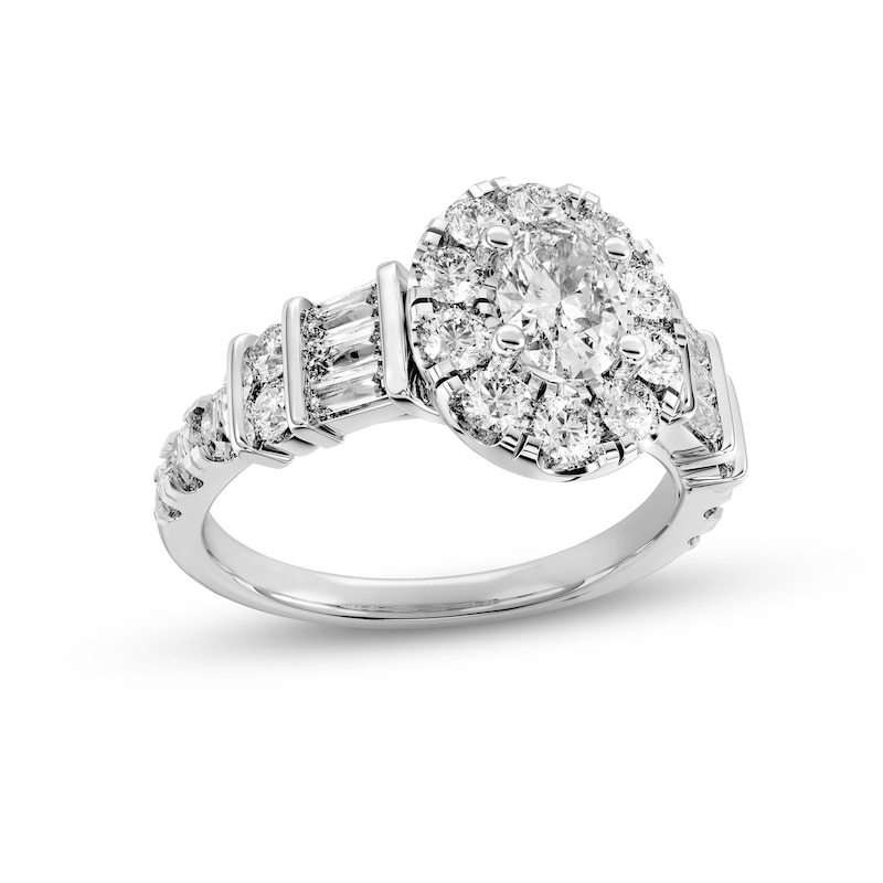 Diamond Engagement Ring 1-1/2 ct tw Oval, Round & Baguette-cut 14K White Gold