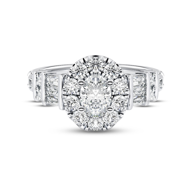 Diamond Engagement Ring 1-1/2 ct tw Oval, Round & Baguette-cut 14K White Gold