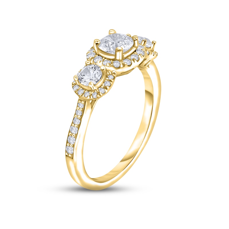 Main Image 2 of Now + Forever Diamond Three-Stone Engagement Ring 7/8 ct tw Round-cut 14K Yellow Gold