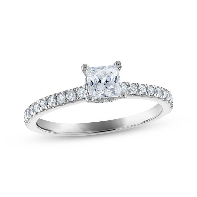 Diamond Engagement Ring 3/4 ct tw Princess & Round-cut 14K White Gold