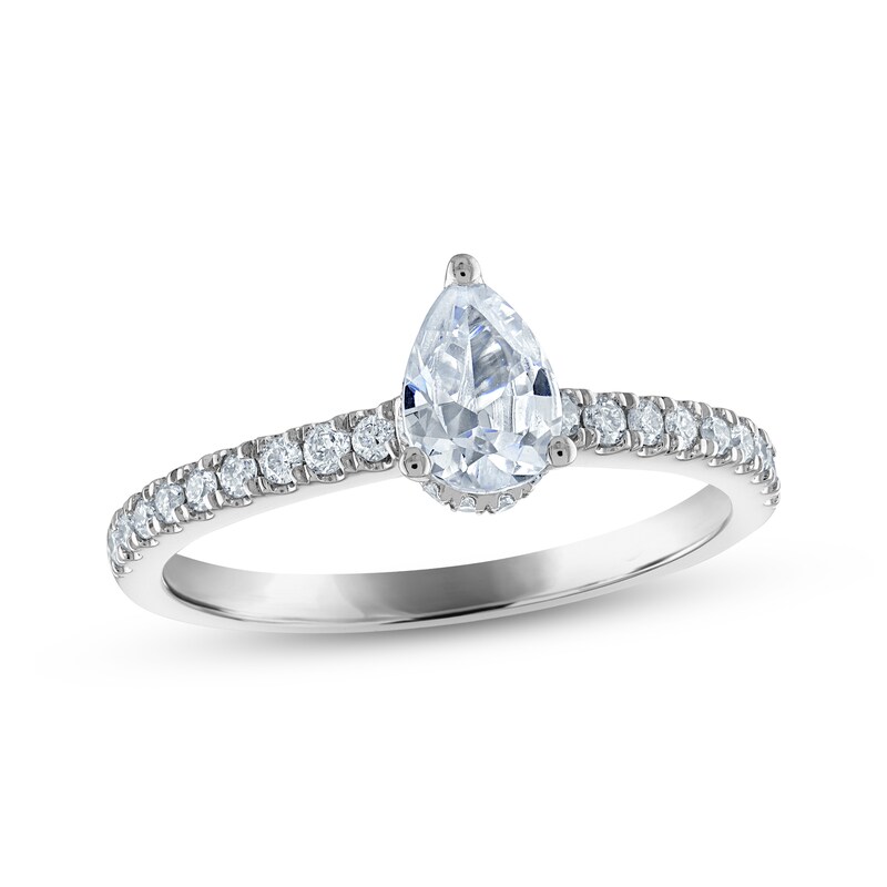 Diamond Engagement Ring 3/4 ct tw Pear & Round-cut 14K White Gold