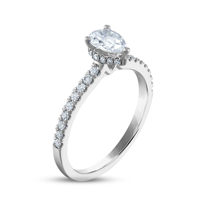 Diamond Engagement Ring 3/4 ct tw Pear & Round-cut 14K White Gold