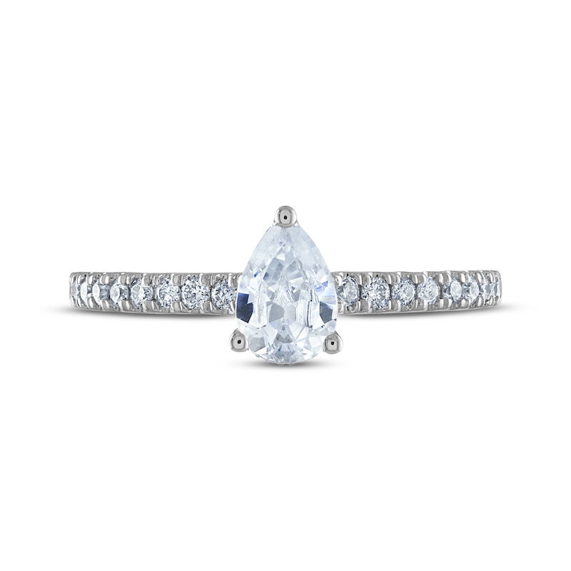 Diamond Engagement Ring 3/4 ct tw Pear & Round-cut 14K White Gold