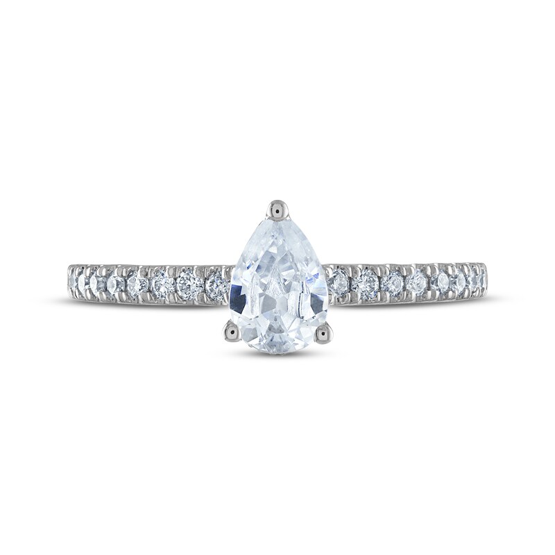 Diamond Engagement Ring 3/4 ct tw Pear & Round-cut 14K White Gold