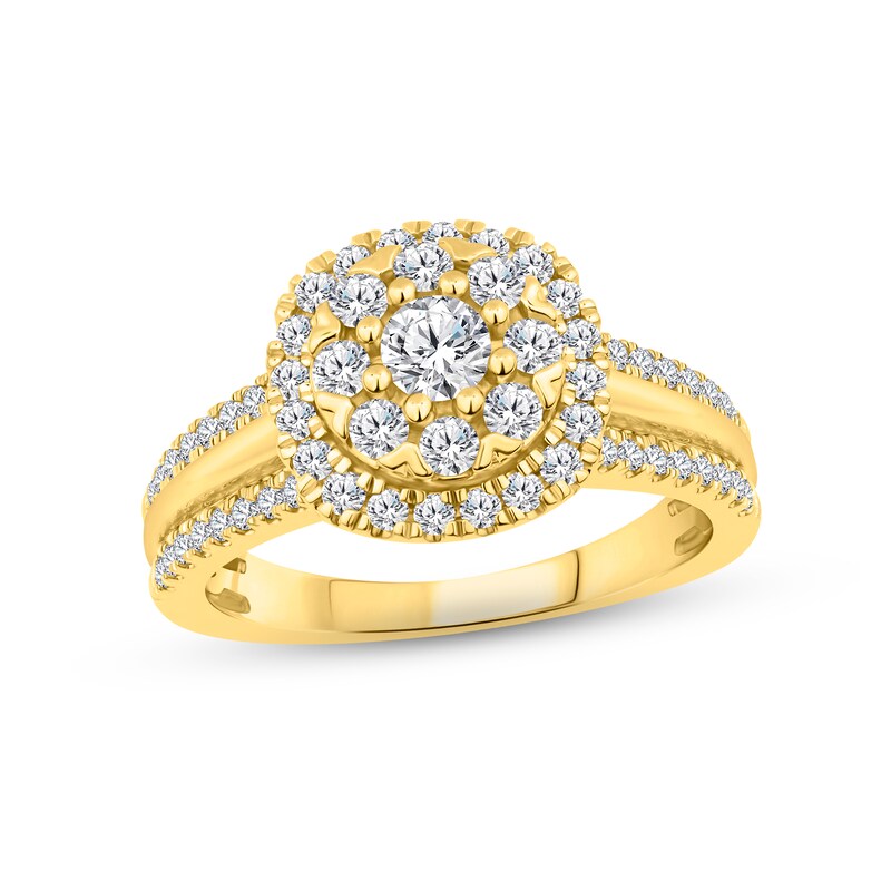 Diamond Halo Engagement Ring 1 ct tw Round-cut 14K Yellow Gold
