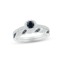 Now + Forever Black & White Diamond Bridal Set 1/2 ct tw Round-cut 10K White Gold