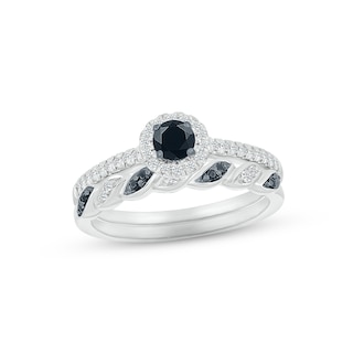 Now + Forever Black & White Diamond Bridal Set 1/2 ct tw Round-cut 10K White Gold