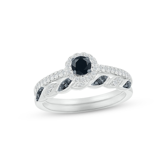 Now + Forever Black & White Diamond Bridal Set 1/2 ct tw Round-cut 10K White Gold