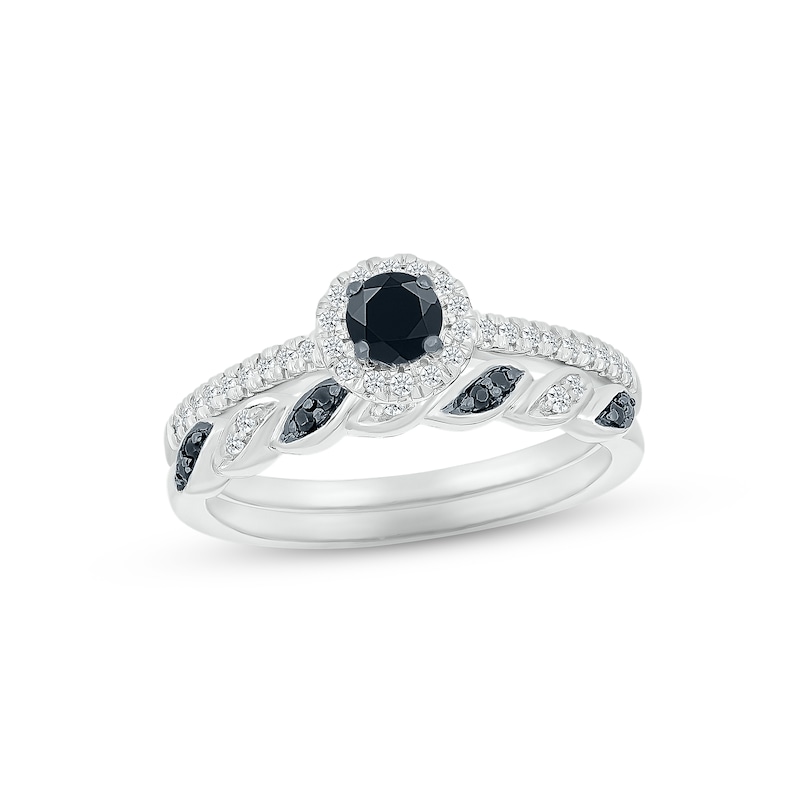 Main Image 1 of Now + Forever Black & White Diamond Bridal Set 1/2 ct tw Round-cut 10K White Gold