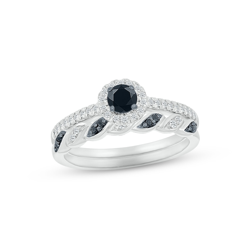 Black & White Diamond Bridal Set 1/2 ct tw Round-cut 10K White Gold