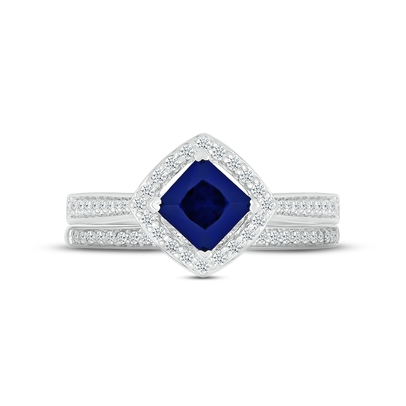Blue Sapphire & Diamond Bridal Set 1/4 ct tw Square & Round-cut 10K White Gold