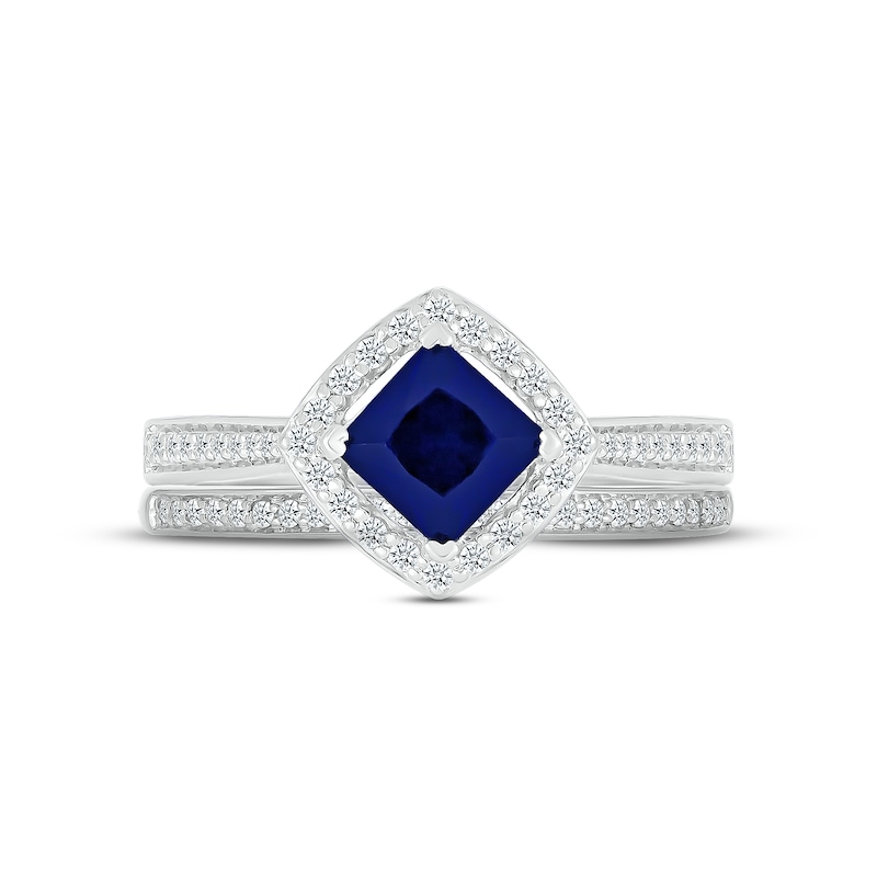 Main Image 2 of Now + Forever Blue Sapphire & Diamond Bridal Set 1/4 ct tw Square & Round-cut 10K White Gold