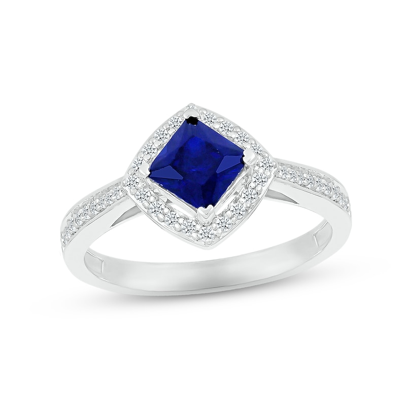 Blue Sapphire & Diamond Bridal Set 1/4 ct tw Square & Round-cut 10K White Gold