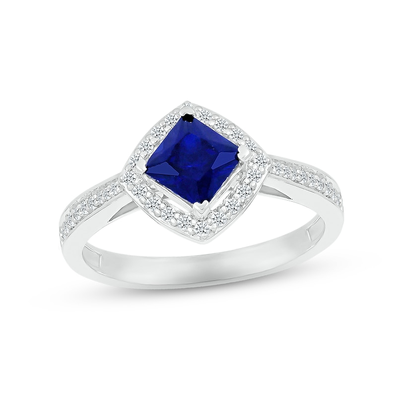 Main Image 3 of Now + Forever Blue Sapphire & Diamond Bridal Set 1/4 ct tw Square & Round-cut 10K White Gold
