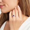 Thumbnail Image 4 of Blue Sapphire & Diamond Bridal Set 1/4 ct tw Square & Round-cut 10K White Gold