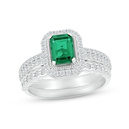 Now + Forever Emerald & Diamond Bridal Set 3/8 ct tw Emerald & Round-cut 10K White Gold