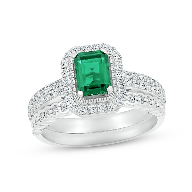 Main Image 1 of Now + Forever Emerald & Diamond Bridal Set 3/8 ct tw Emerald & Round-cut 10K White Gold
